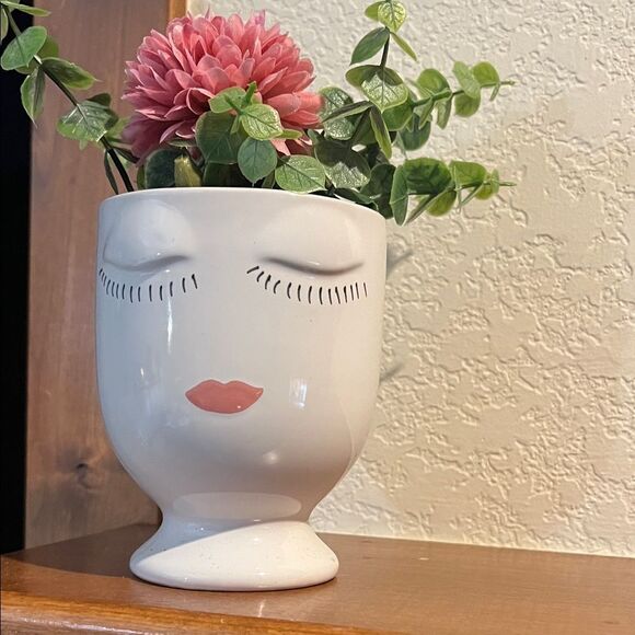 Other - Face Planter with Pink Flower and Greenery